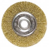 щетка для ушм, 150 мм, посадка 22,2 мм, плоская, латунированная витая проволока // matrix, купить metabo, купить husqvarna, купить bosch, купить makita, купить hitachi, купить hikoki, купить oregon, купить stihl