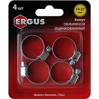 хомут обжимной ergus 14-27 мм, оцинкованный, 4 шт в блистере, купить metabo, купить husqvarna, купить bosch, купить makita, купить hitachi, купить hikoki, купить oregon, купить stihl