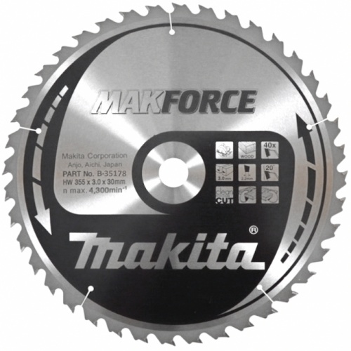Пильный диск для дерева MAKFORCE, 355x30x2.2x40T — купить в интернет-магазине amurinstrument.ru с доставкой по #WF_CITY_DAT# | Каталог с характеристиками и ценами пильный диск для дерева makforce, 355x30x2.2x40t, купить metabo, купить husqvarna, купить bosch, купить makita, купить hitachi, купить hikoki, купить oregon, купить stihl